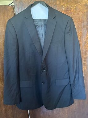 Bertolini 2 Piece Men’s Suit Size 44 Classic Black Two-Button Blazer Wool Silk